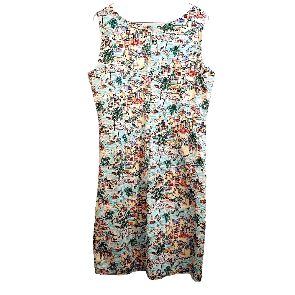 TALBOTS Scenic Beach Print Sleeveless Dress